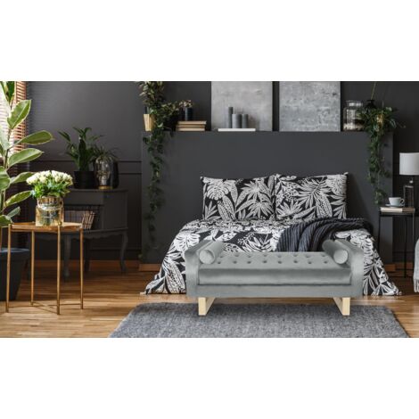 Cotecosy – Banquette capitonnée Shell velours argent – Dimensions L160 x P60 x H60 cm – Structure métal doré – Confort optimal avec coussins inclus