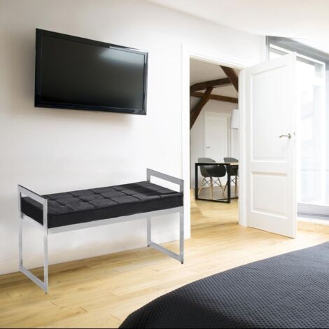 Cotecosy – Banquette Lady velours noir – Dimensions L94 x P44 x H46 cm – Pieds en inox pour style moderne – Élément décoratif polyvalent