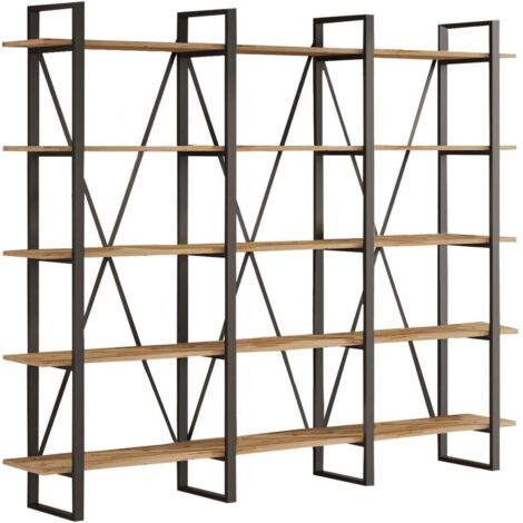 Cotecosy – Étagère moderne en métal et panneaux mélaminés – Dimensions L 219,6 x P 34 x H 180 cm – 5 étagères réglables pour rangement livres et déco