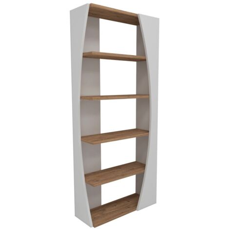 Cotecosy – Étagère en aggloméré blanc et pin atlantique – 5 tablettes – Dimensions 150x63,6x23,8 cm – Panneaux mélaminés 18 mm
