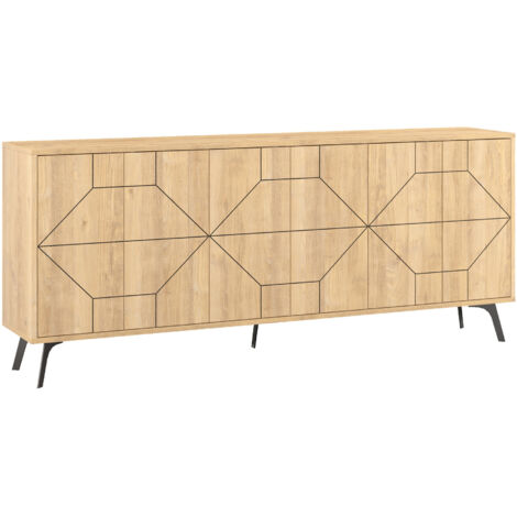 Cotecosy – Buffet 6 portes décorées L184 cm – Bois mélaminé FSC – Motifs géométriques – Compatible aspirateurs robots