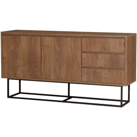 Cotecosy – Buffet aggloméré 2 portes 3 tiroirs – Dimensions 140x36x72 cm – Panneaux mélaminés noyer – Fixation murale possible