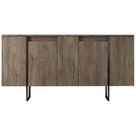 Cotecosy – Buffet moderne 4 portes 160cm – Panneaux mélaminés – Pieds métalliques noir mat – Rangement généreux pour objets essentiels - 160cm-Marron