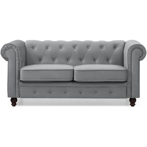 Cotecosy – Canapé Chesterfield 2 places en velours argent – Confort exceptionnel avec capitonnage de qualité – Longueur 154 cm pour salon élégant