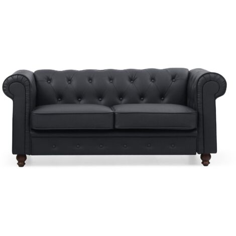 Cotecosy – Canapé Chesterfield 2 places noir – Simili et P.U. – Dimensions L158 x P82 x H72 cm – Capitonnage confortable et accoudoirs larges