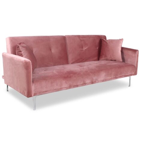 Cotecosy – Canapé convertible clic-clac 3 places velours rose – Dossier rabattable – Dimensions L191 x P92 x H77 cm – Confort optimal