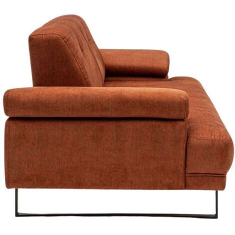 Cotecosy – Canapé droit 2 places tissu doux orange – Pieds métal noir – Longueur 199cm – Confort optimal avec coussins moelleux