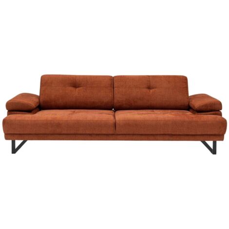 Cotecosy – Canapé droit 3 places tissu doux orange – Pieds métal noir – Dossier réglable et accoudoirs ajustables – Dimensions 239x99x83cm