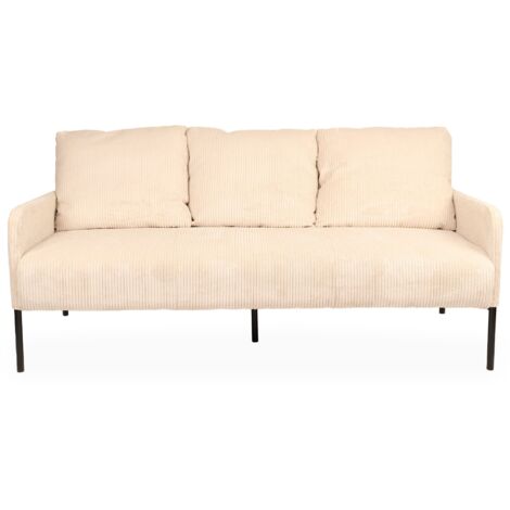 Cotecosy – Canapé droit 3 places velours côtelé beige – Large assise 171 cm – Pieds en métal noir – Confort moderne et élégant