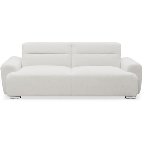 Cotecosy – Canapé-lit clic-clac 3 places confort – Tissu bouclette crème – Dossier rabattable pour couchage 223x114cm – Accoudoirs moelleux