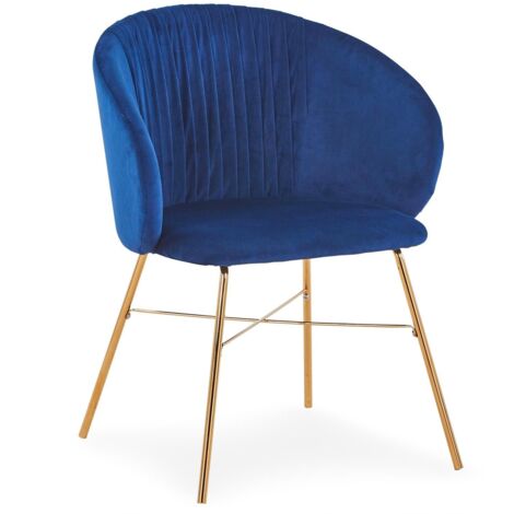 Cotecosy – Chaise velours bleu avec pieds en or – Design contemporain – Dimensions L61 x P59 x H80 cm – Confortable et légère
