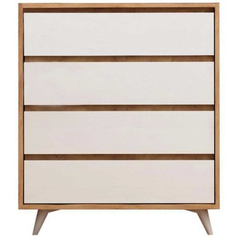 Cotecosy – Commode en aggloméré 4 tiroirs chêne blanc – Dimensions 70x40x86 cm – Panneaux mélaminés – Fixation murale pour sécurité