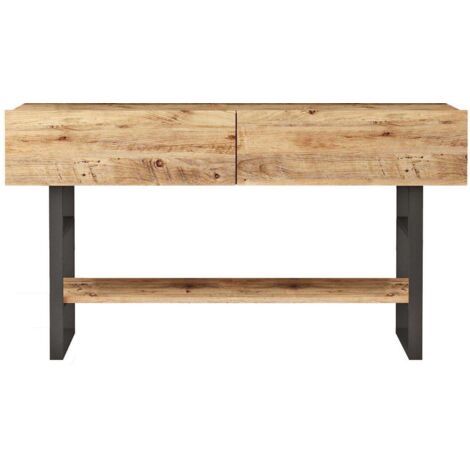Cotecosy – Console imitation bois et métal – Dimensions L138,8 x P43 x H75,7 cm – Panneaux de particules mélaminés – Compatible robots aspirateurs
