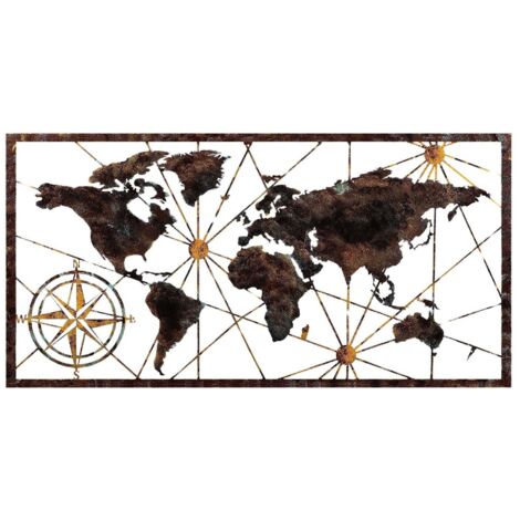 Cotecosy – Décoration murale en bois et métal carte du monde – Design contemporain – Dimensions 60x120cm – Élément décoratif unique
