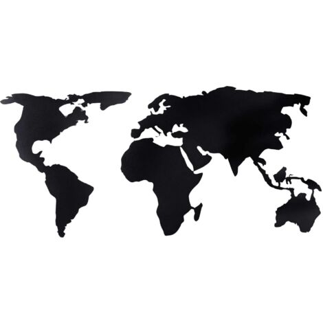 Cotecosy – Décoration murale en métal mappemonde noir 60x120cm – Épaisseur 2mm – Élément décoratif moderne pour intérieur