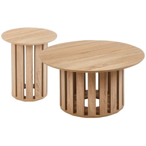 Cotecosy – Ensemble de 2 tables basses ajourées en MDF chêne clair – Dimensions 80x80cm et 45x45cm – Style scandinave moderne pour salon