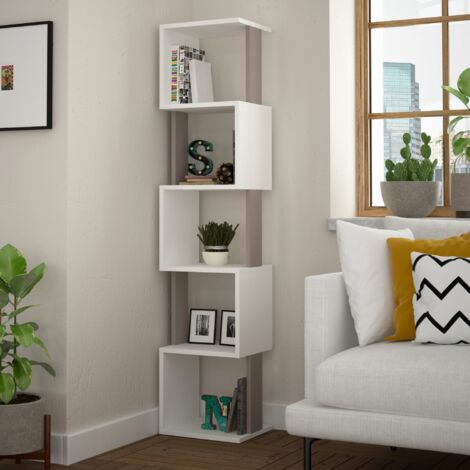 Cotecosy – Étagère d'angle 5 tablettes 35 cm – Panneau mélaminé FSC – Fixation murale pour gain de place – Design moderne blanc moka