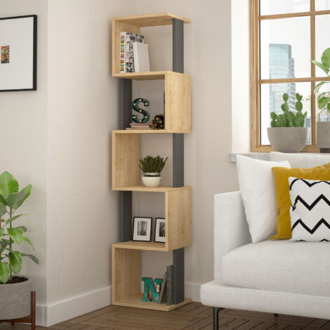 Cotecosy – Étagère d'angle 5 tablettes 35 cm – Panneau mélaminé – Hauteur 161 cm – Design moderne Chêne Sonoma et Anthracite