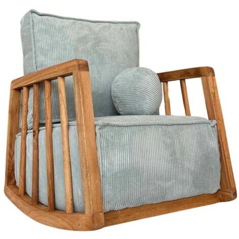 Cotecosy – Fauteuil à bascule enfant bleu en bois de charme – Hauteur 63 cm – Rembourrage mousse et plume – Design ludique pour chambre ou espace de jeu