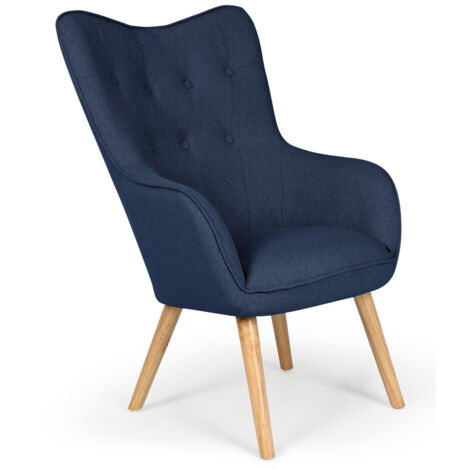 Cotecosy – Fauteuil club scandinave bleu – Tissu résistant – Dossier capitonné – Dimensions L67 x P75 x H100 cm – Pieds en bois naturel