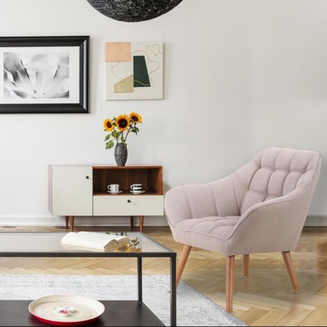 Cotecosy – Fauteuil relax scandinave Zentao en tissu beige – Dimensions L83 x P75 x H76 cm – Assise moelleuse – Pieds en bois design