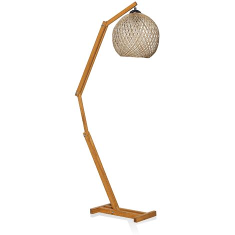 Cotecosy – Lampadaire Beehive en bois de pin et jute – Hauteur 140 cm – Abat-jour marron – Nécessite ampoule E27 max 60W