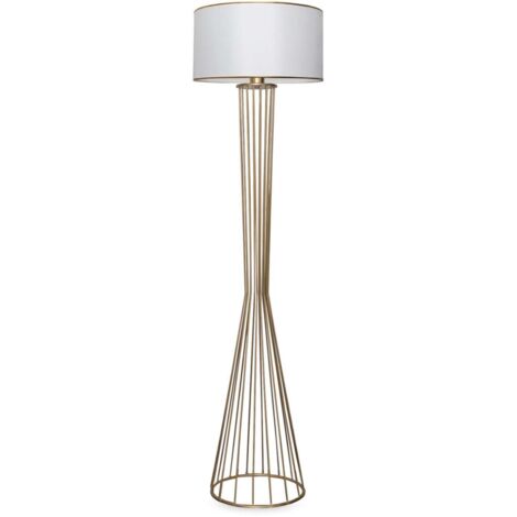 Cotecosy – Lampadaire salon en métal doré et tissu blanc – Hauteur 155 cm – Compatible ampoule E27 max 60W – Design moderne et élégant