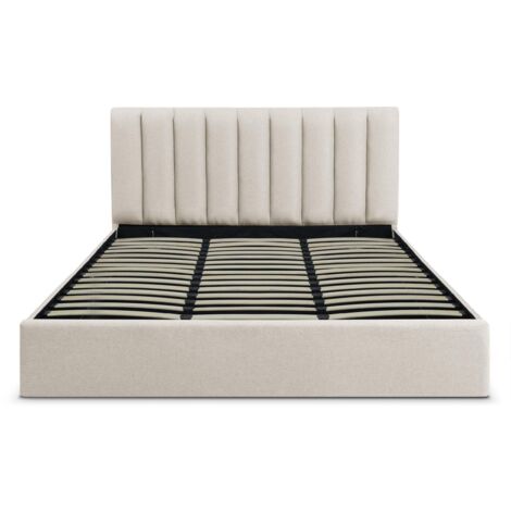 Cotecosy – Lit coffre 180cm – Tissu beige – Sommier à lattes relevable avec rangement – Dimensions L189 x P217 x H112 cm