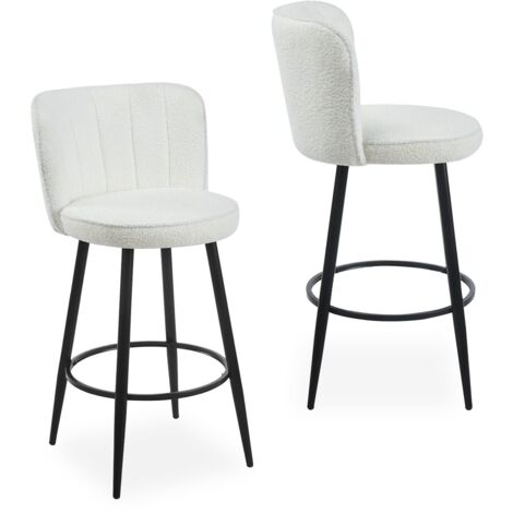 Cotecosy – Lot de 2 chaises de bar au dossier incurvé – Tissu bouclette crème – Hauteur d'assise 75 cm – Design contemporain et élégant