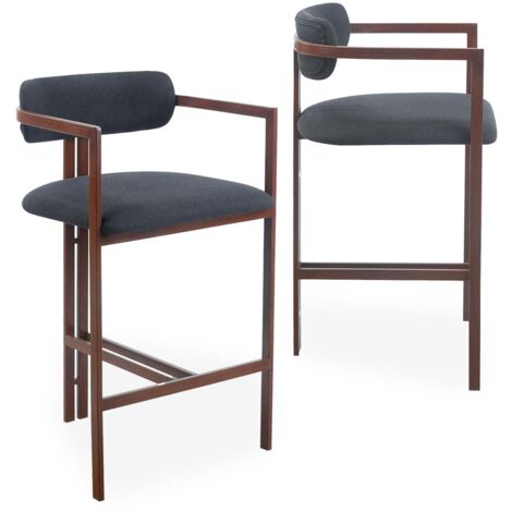 Cotecosy – Lot de 2 chaises de bar en métal et tissu anthracite – Hauteur d'assise 75 cm – Design moderne effet bois foncé – Confort optimal pour cuisine