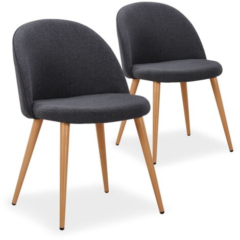 Cotecosy – Lot de 2 chaises scandinaves rembourrées – Tissu gris foncé – Pieds en métal imitation bois – Dimensions L52 x P56 x H78 cm – Assise H46 cm