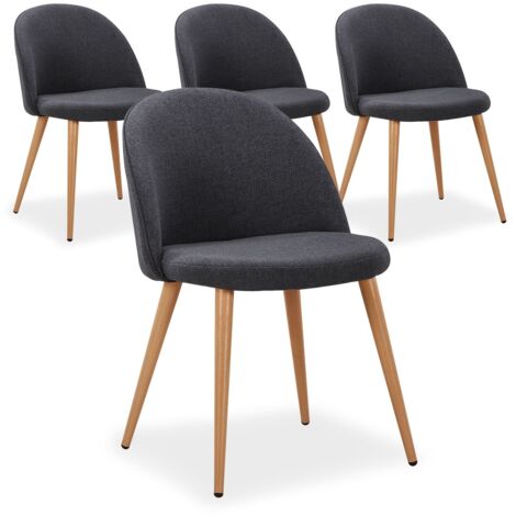 Cotecosy – Lot de 4 chaises scandinaves rembourrées en tissu gris foncé – Pieds en métal imitation bois – Dimensions L51 x P56 x H75 cm – Assise H46 cm