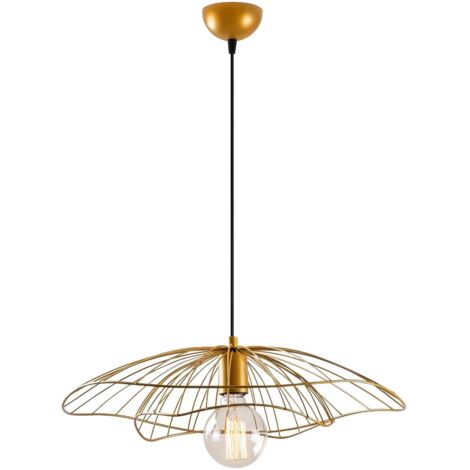 Cotecosy – Lustre en métal or 50 cm – Hauteur réglable 111 cm – Douille E27 Max 40W – Installation facile avec plaque de base 10 cm