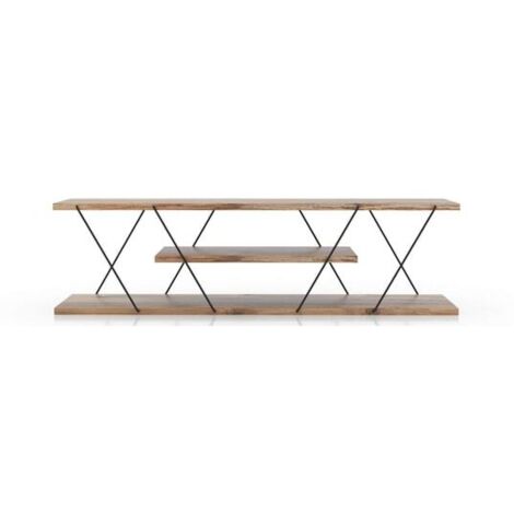Cotecosy – Meuble TV noir et noyer avec étagère centrale 60x30x14cm – Panneaux mélaminés – Fixation murale possible – Charge max 50kg