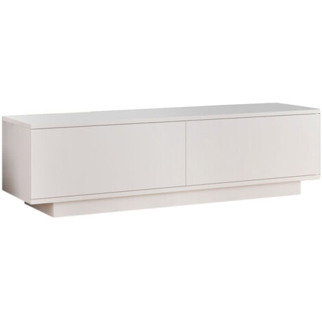 Cotecosy – Meuble TV 2 portes en bois 140cm – Blanc – Panneaux mélaminés 18mm – Rangement pour appareils multimédia – Installation murale recommandée