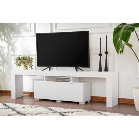 Cotecosy – Meuble TV blanc naturel 180x50x31 cm – Panneau de particules mélaminé 18 mm – Rangement élégant pour salon moderne