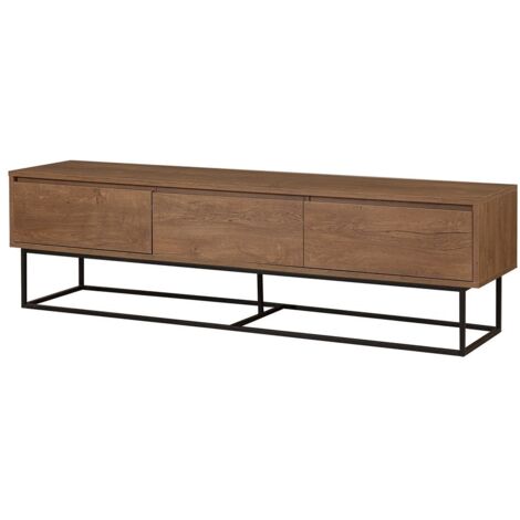 Cotecosy – Meuble TV en noyer et métal noir – Dimensions 180x40x50cm – Panneaux mélaminés FSC – Fixation murale pour gain de place