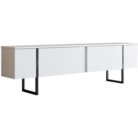 Cotecosy – Meuble TV moderne en aggloméré mélaminé et métal – Longueur 180 cm – Largeur 30 cm – Hauteur 50 cm – 2 portes pour rangement organisé