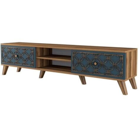 Cotecosy – Meuble TV moderne en noyer et calcédoine – Étagères nombreuses – Fixation murale – Largeur 180 cm – Hauteur 44 cm – Épaisseur 18 mm