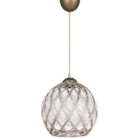 Cotecosy – Suspension chandelier en plastique et coton – Diamètre 22 cm – Hauteur 20 cm – Ampoule E27 Max 60W – Fils argentés modernes
