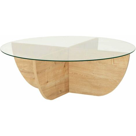 Cotecosy – Table basse fixe en verre trempé 90cm – Hauteur 30cm – Structure en panneaux mélaminés – Design contemporain – Résistance accrue