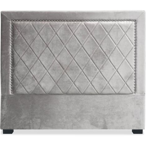 Cotecosy – Tête de lit 140cm en velours argent – Coutures décoratives – Ambiance chic et élégante – Pour sommier standard 140cm