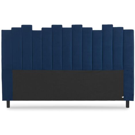 Cotecosy – Tête de lit 180cm en velours bleu – Bandes verticales épaisses – Style cocooning – Dimensions L180 x H120 cm
