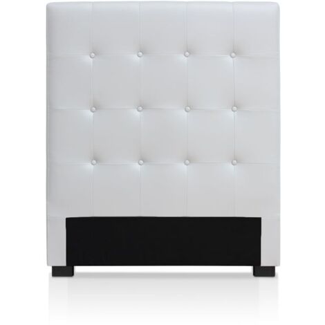 Cotecosy – Tête de lit 90 cm en simili cuir blanc – Capitonnage classique-chic – Dimensions L90 x P8 x H120 cm pour lit une place