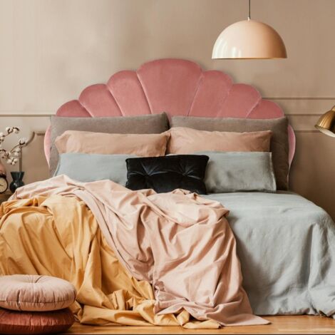 Cotecosy – Tête de lit Mermaid 160 cm – Velours rose doux – Dimensions L160 x P10 x H120 cm – Décoration contemporaine