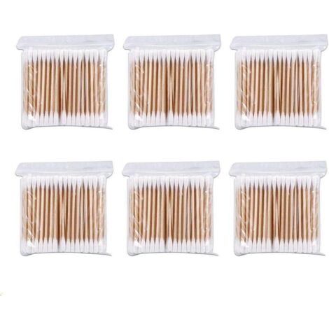 Coton Tiges 6 Paquets 600 Pièces Bourgeons de Coton en Bambou pour Outil de Nettoyage pour Soins de Nettoyage des Oreilles Soin des Blessures Outil Cosmétique Biodégradables Double Tête,