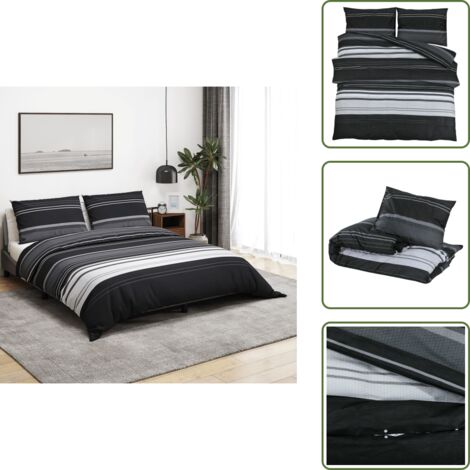 Cotone - vidaXL Set Copripiumino Nero e Bianco 155x220 cm in Cotone - Set copripiumino