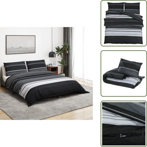 Cotone - vidaXL Set Copripiumino Nero e Bianco 200x200 cm in Cotone - Set copripiumino