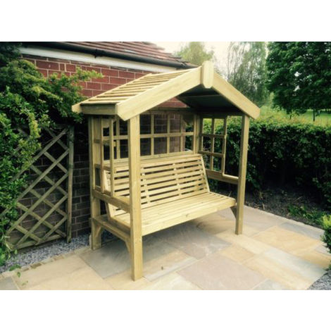 main image of "Cottage Arbour - Trellis Back And Sides, wooden garden bench seat with trellis"