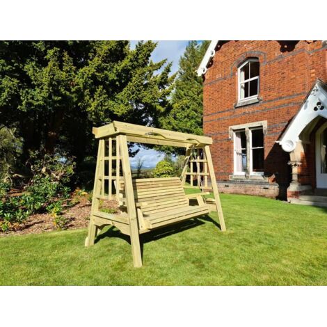 Cottage Swing - Sits 3, Wooden Garden Swinging Seat Hammock - L125 x W230 x H185 cm - Minimal Assembly Required